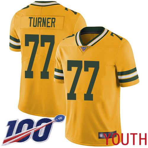 Green Bay Packers Limited Gold Youth #77 Turner Billy Jersey Nike NFL 100th Season Rush Vapor Untouchable->women nfl jersey->Women Jersey